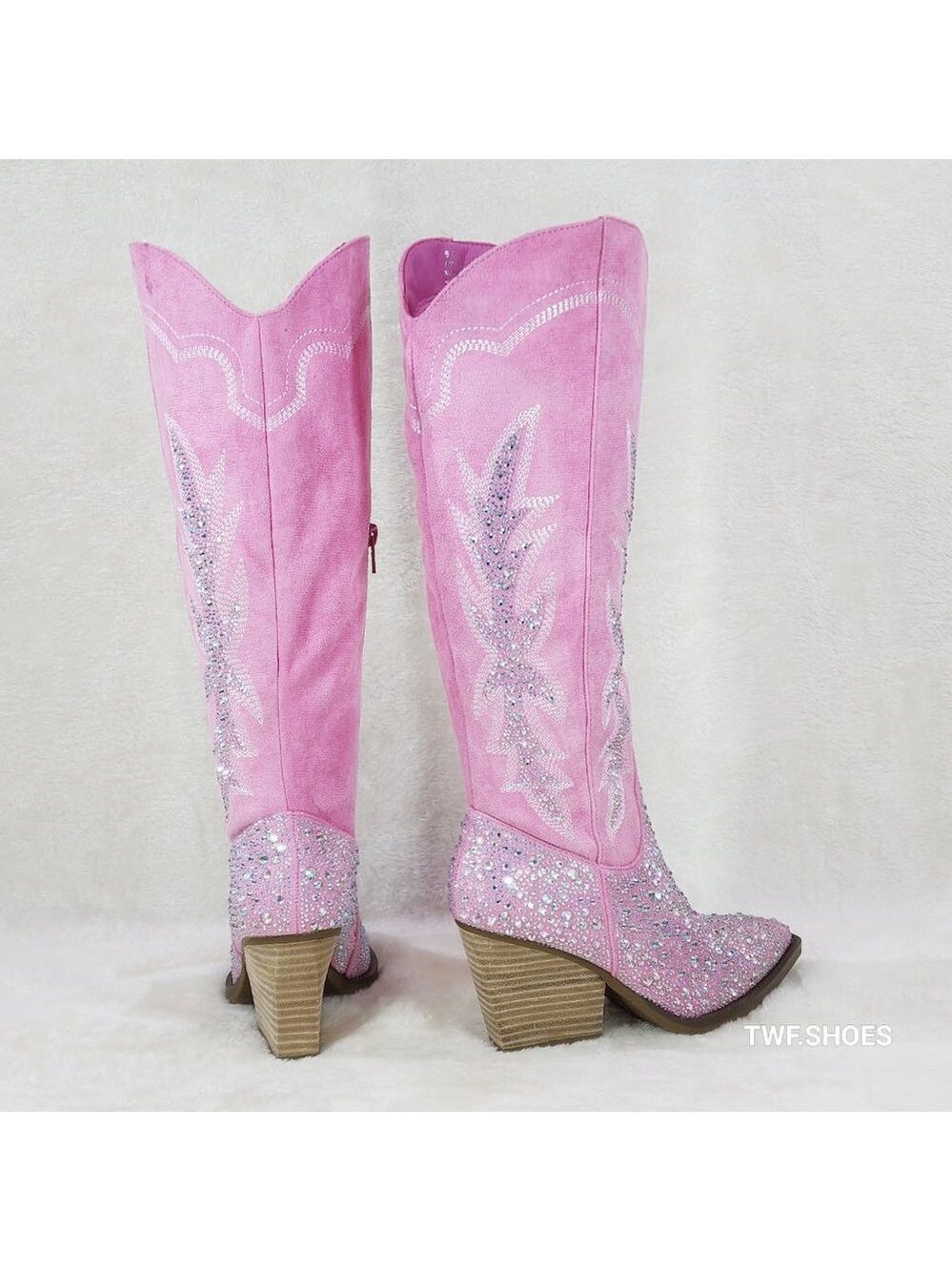 Anniston Baby Pink / Rhinestones Glamour Country Western Cowgirl Knee Boots - Picture 12 of 17